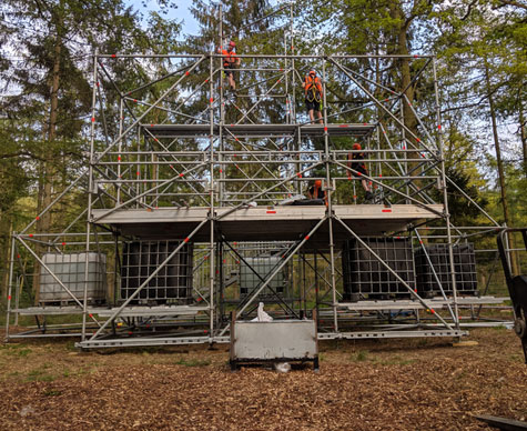 Layher structure for festival stage under construction, Forbidden Forest.